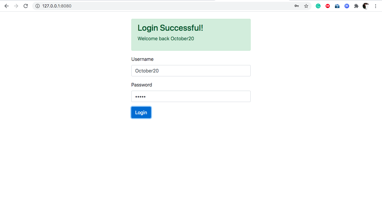 login page screenshot