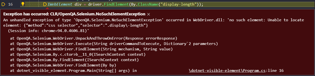 error selenium wait until an element is visible