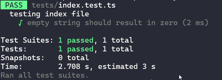 Test result indicating that 1 test in 1 test suite passed