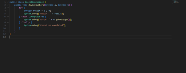 exception handling in apex class