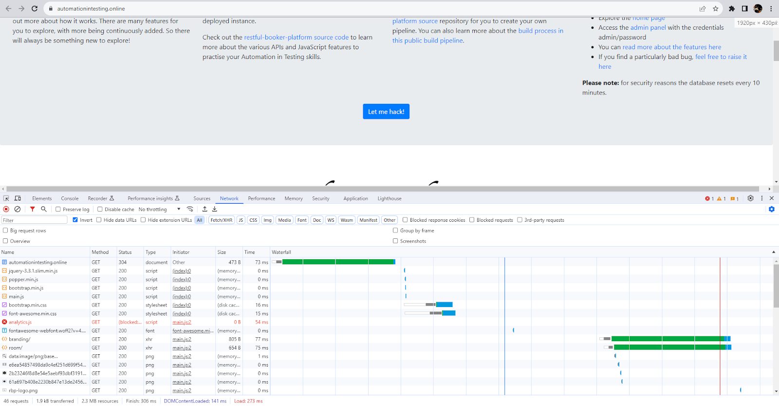 Developer Tools Network Tab